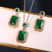 Essentialshouses Green sets 2pcs Emerald 18k Gold Plated Jewelry Sets