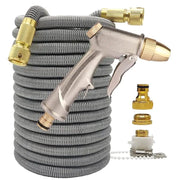 Essentialshouses Grey hose with gun / 75ft Double Metal Connector Pvc Reel Pipe