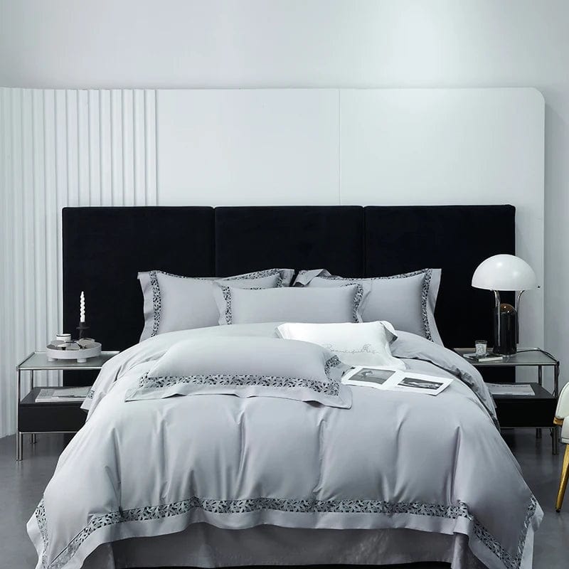 Essentialshouses grey / Queen Size 4pcs Pure White Egyptian Cotton Bedding Set