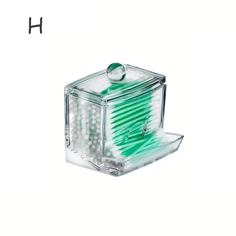 Essentialshouses H Acrylic Storage Box with Lid Qtip Holder Dispenser Clear Plastic Jar Makeup Organizer Bathroom Canister Storage Organization