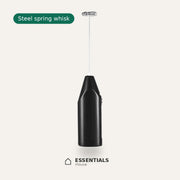 Black handheld electric milk frothers with stainless steel whisk heads for coffee, lattes, cappuccinos, and milk foam.