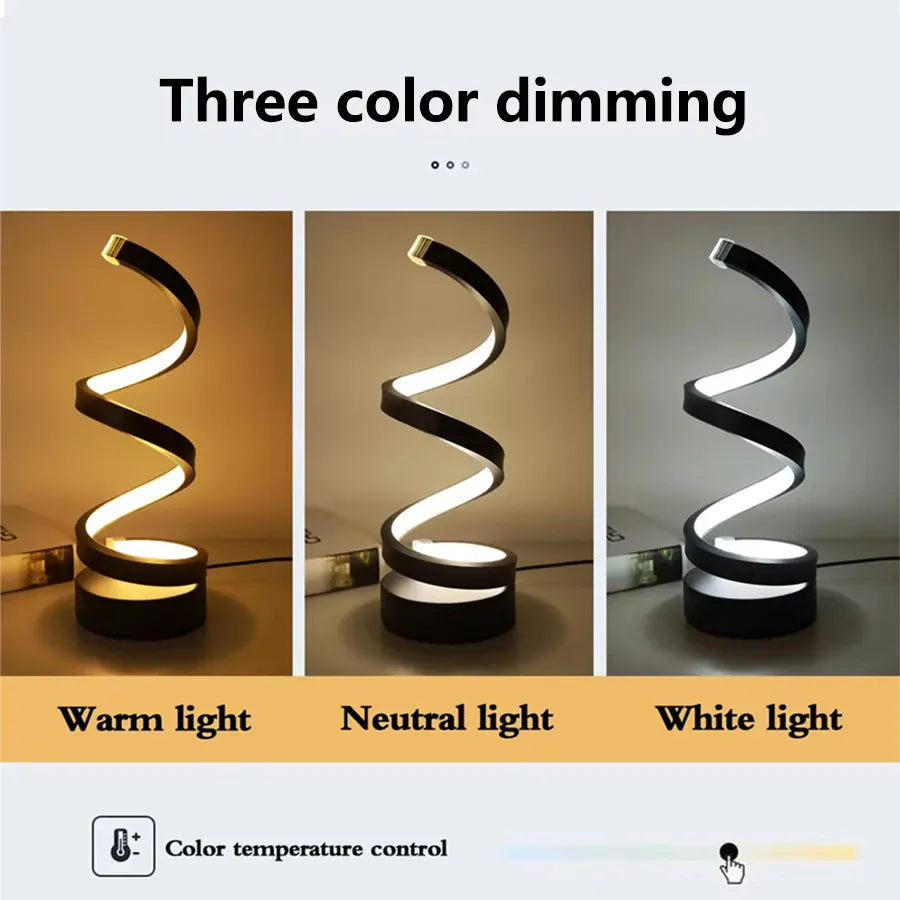 Essentialshouses Home Accents & Wall Art USB Plug In Creative Spiral LED Night Light Dimmable 3 Colors Adjustable For Living Room Office Desk Table Bedroom Bedside Decor