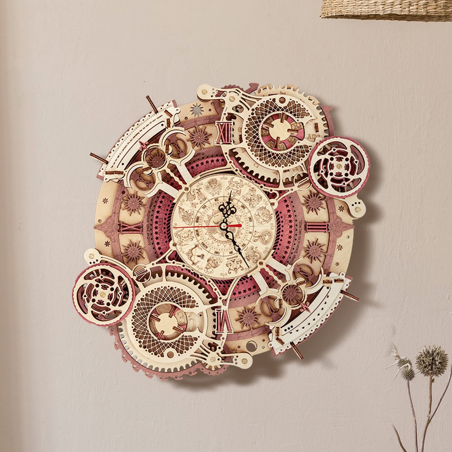 Essentialshouses Home & Décor LC601 Robotime ROKR Time Art Zodiac Wall Clock 3D Wooden Puzzle Games Model Building Kits Toys For Children Kids