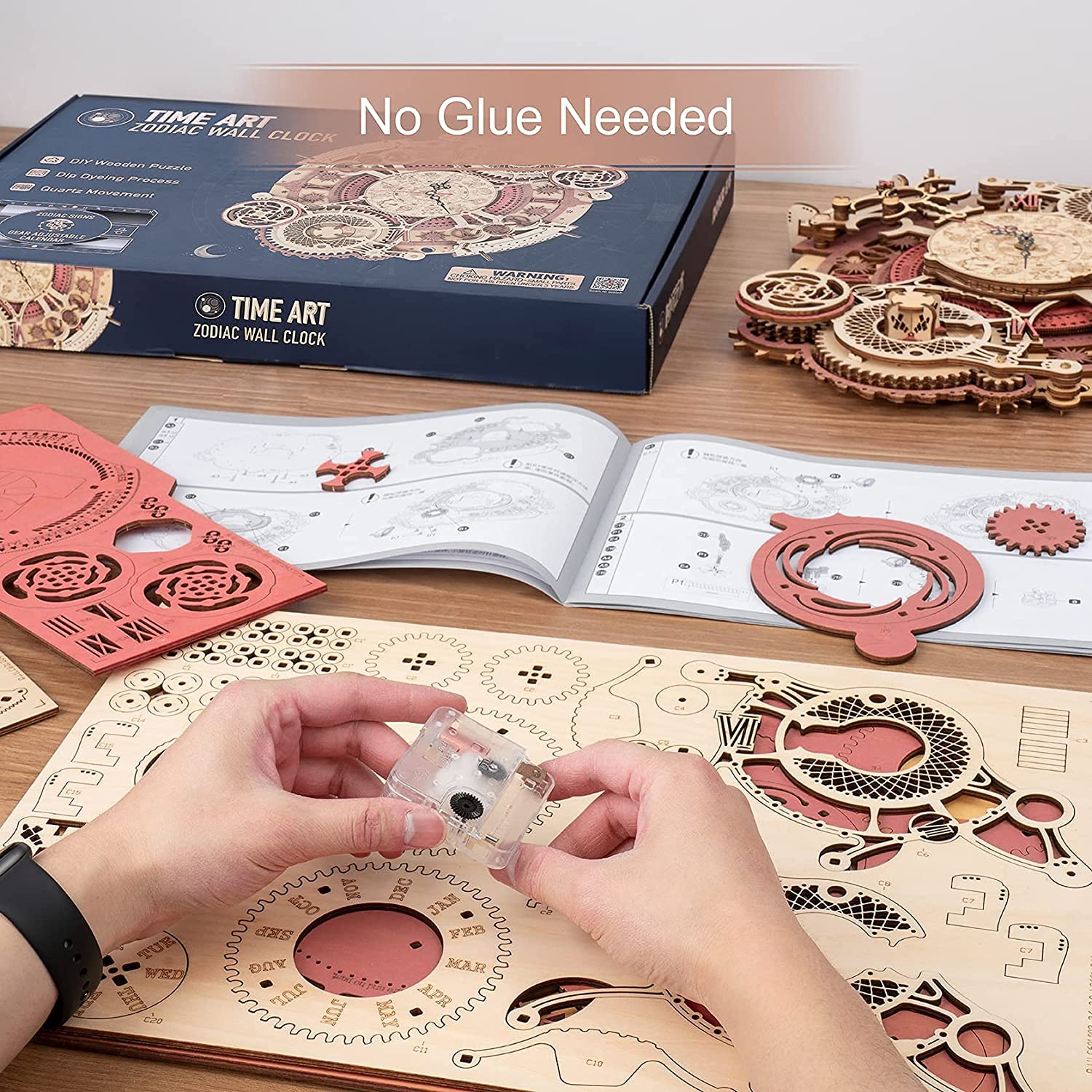 Essentialshouses Home & Décor LC601 Robotime ROKR Time Art Zodiac Wall Clock 3D Wooden Puzzle Games Model Building Kits Toys For Children Kids