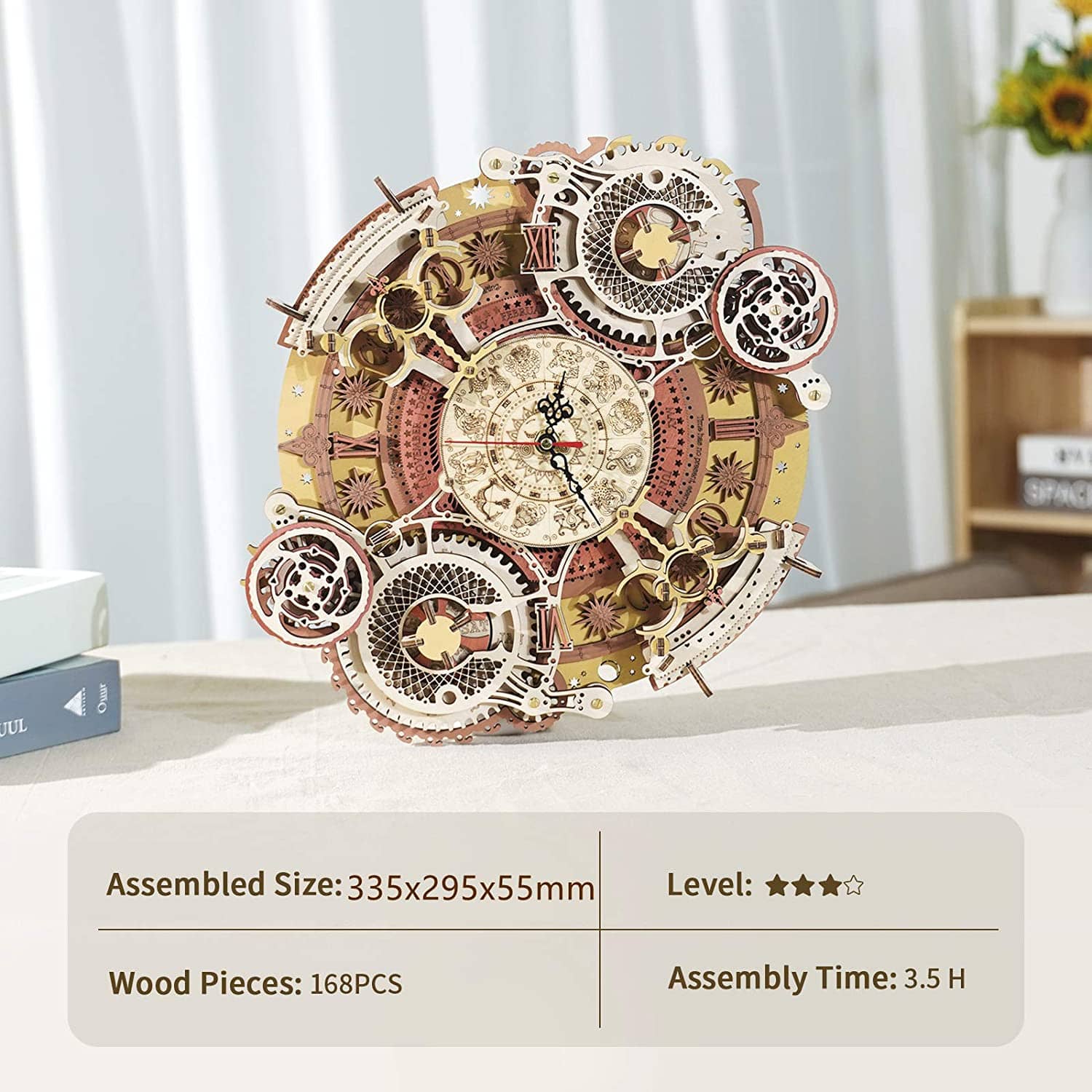 Essentialshouses Home & Décor LC601 Robotime ROKR Time Art Zodiac Wall Clock 3D Wooden Puzzle Games Model Building Kits Toys For Children Kids