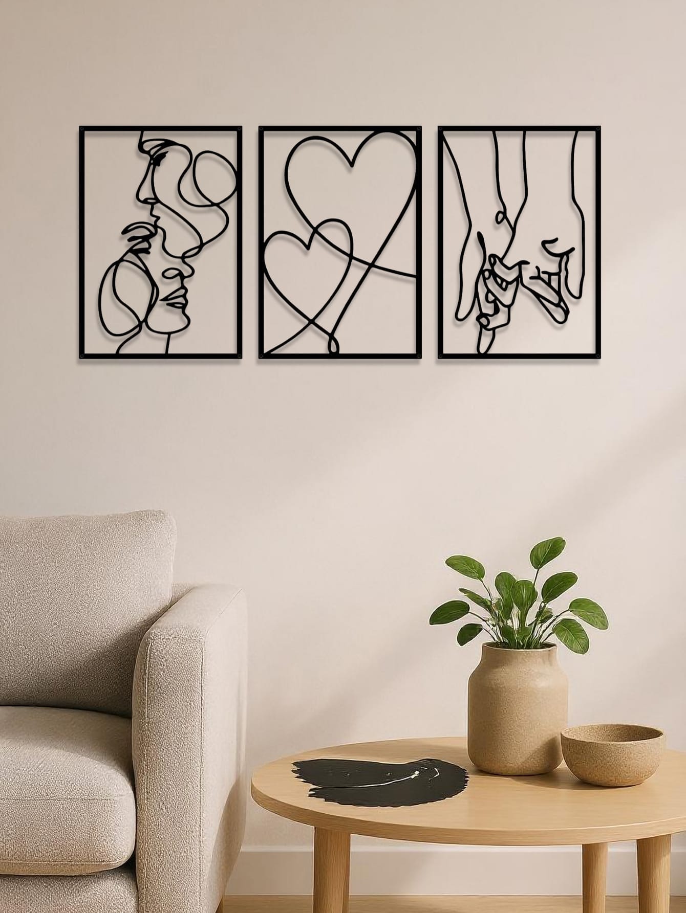 Essentialshouses Home & Décor Look at the picture 3 Piece Romantic Metal Wall Art Set Minimalist Couple Silhouette For Living Room