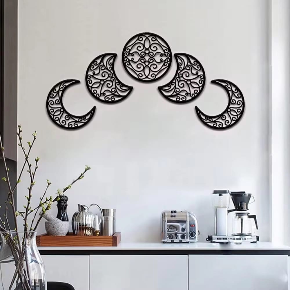 Essentialshouses Home & Décor Wrought iron decoration Crescent Moon Wall Art Set Of 5, Islamic Home Decor