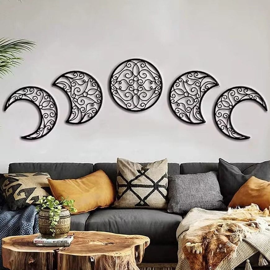 Essentialshouses Home & Décor Wrought iron decoration Crescent Moon Wall Art Set Of 5, Islamic Home Decor