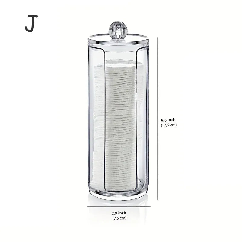 Essentialshouses J Acrylic Storage Box with Lid Qtip Holder Dispenser Clear Plastic Jar Makeup Organizer Bathroom Canister Storage Organization
