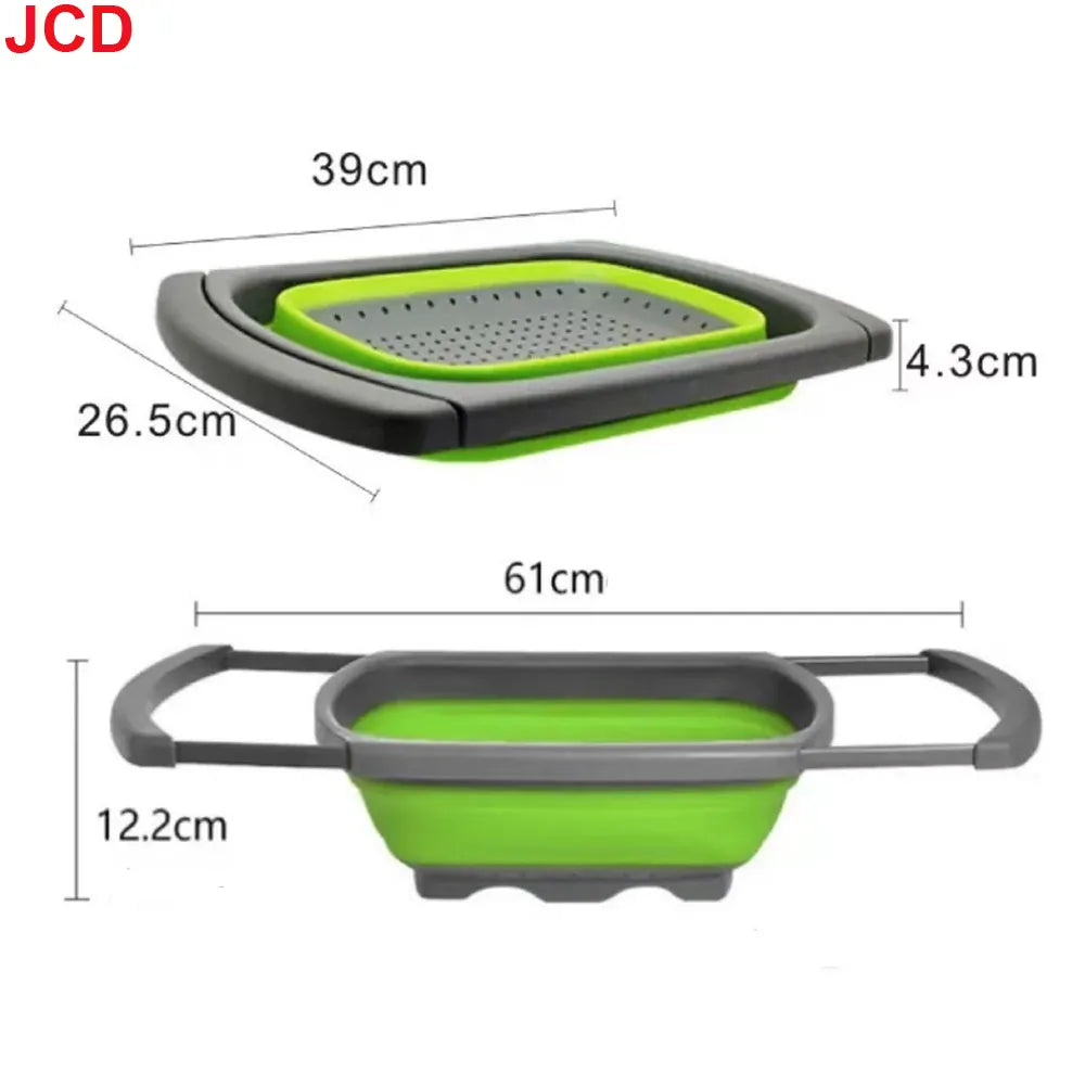 Essentialshouses JCD 1pcs Fruit Vegetable Washing Basket Foldable Strainer Silicone Colander Dish Collapsible Drainer Filter Kitchen Storage Tool