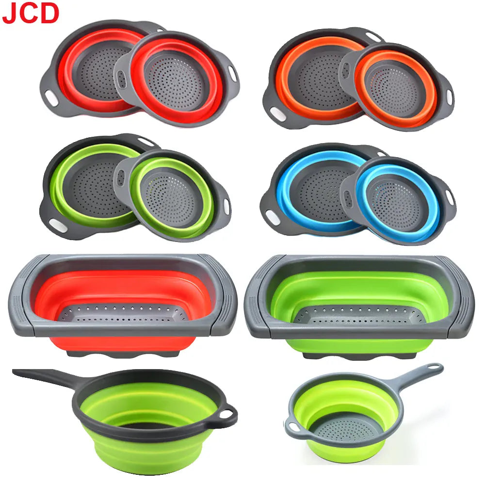 Essentialshouses JCD 1pcs Fruit Vegetable Washing Basket Foldable Strainer Silicone Colander Dish Collapsible Drainer Filter Kitchen Storage Tool