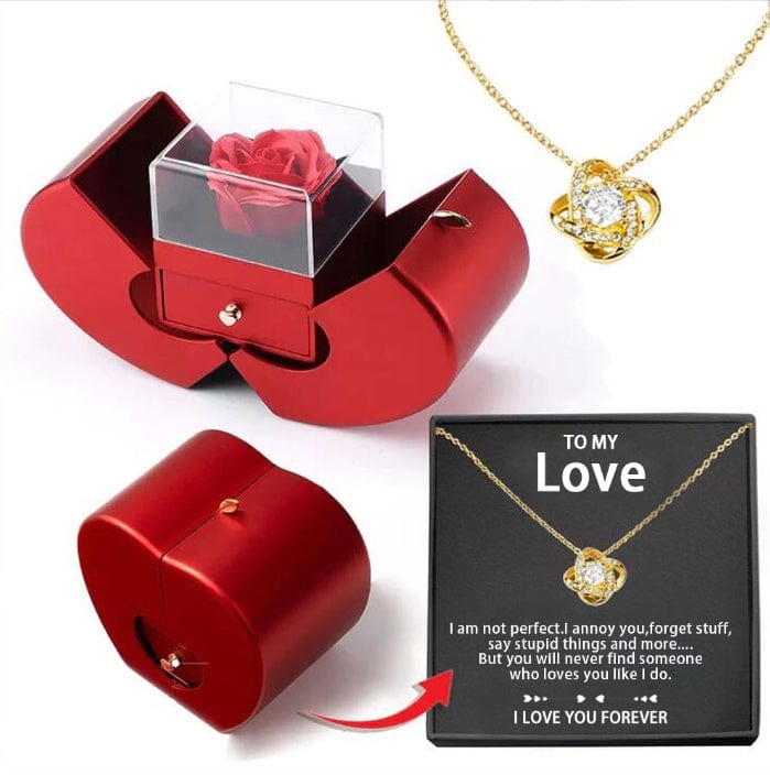 Essentialshouses Jewelry LOVER necklace gold card box Red Apple Eternal Rose Jewelry Box with Necklace
