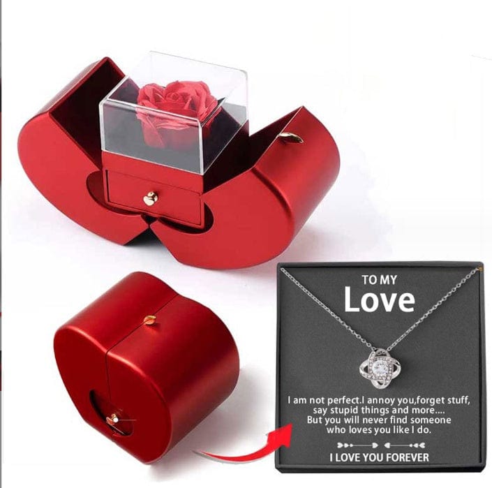 Essentialshouses Jewelry LOVER necklace silver card box Red Apple Eternal Rose Jewelry Box with Necklace