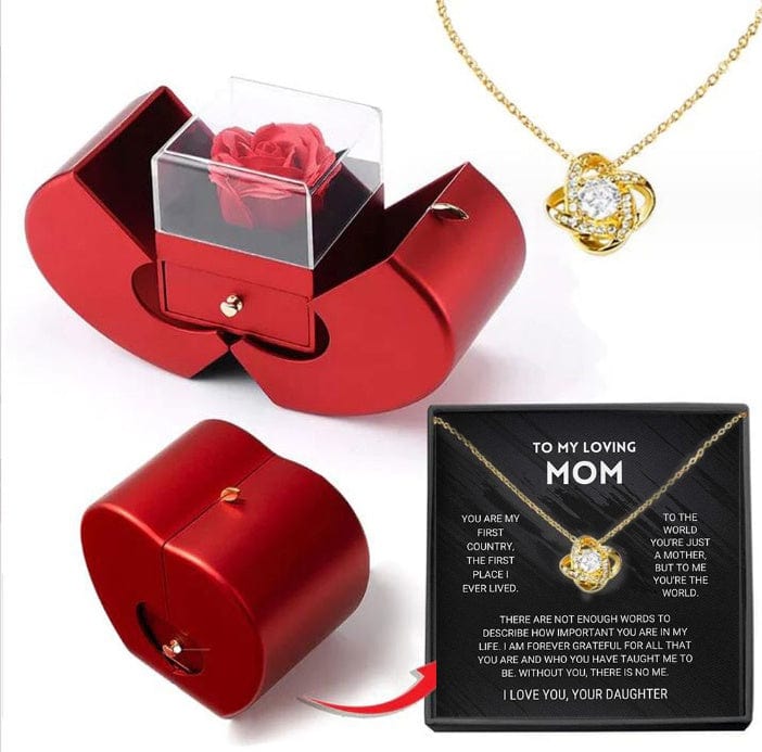 Essentialshouses Jewelry Necklace Gold Card Apple Box Red Apple Eternal Rose Jewelry Box with Necklace