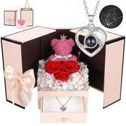 Essentialshouses Jewelry Necklace Pink Bear Gift Box Languages I Love You Necklace Love 520 Projection Pendant Clavicle Chain