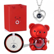 Essentialshouses Jewelry Necklace Red Bear Gift Box Languages I Love You Necklace Love 520 Projection Pendant Clavicle Chain