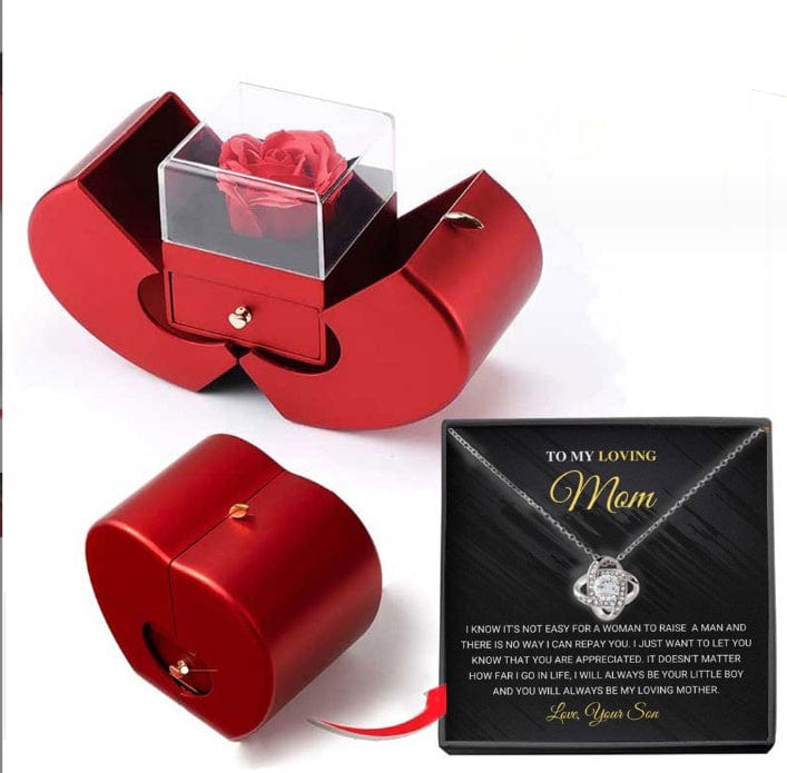 Essentialshouses Jewelry Necklace Silver Card Apple Box Red Apple Eternal Rose Jewelry Box with Necklace