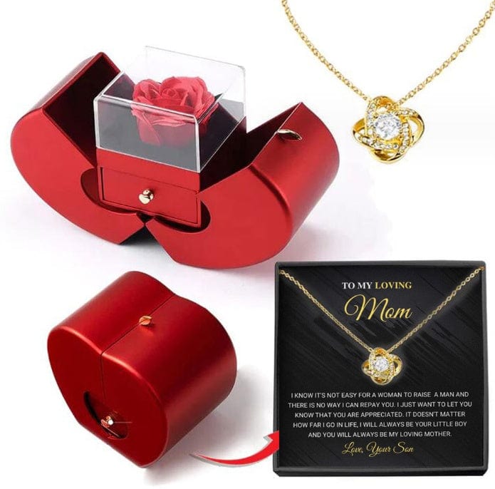 Essentialshouses Jewelry Necklace WISDOM TRYMA Box Red Apple Eternal Rose Jewelry Box with Necklace