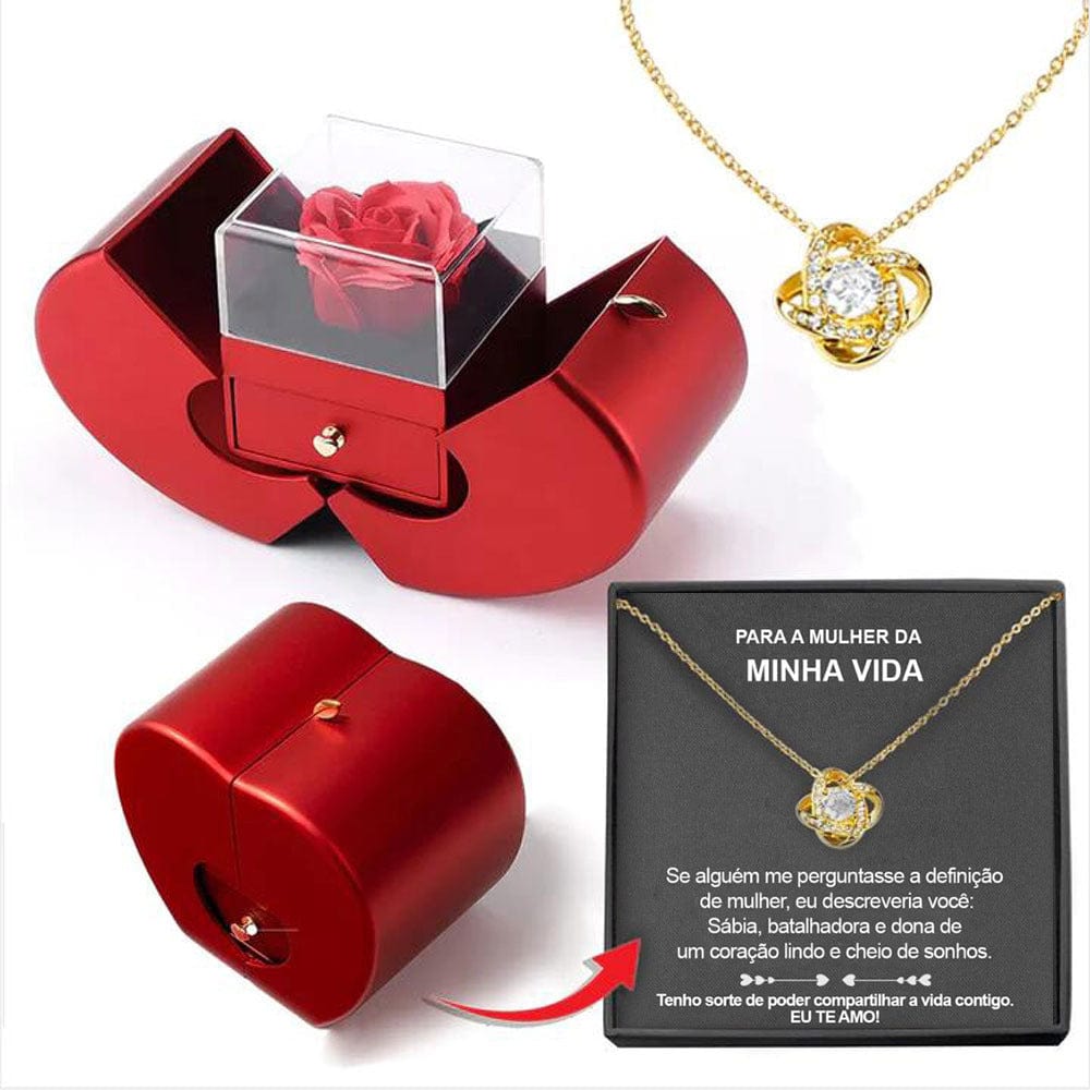 Essentialshouses Jewelry Red Apple Eternal Rose Jewelry Box with Necklace