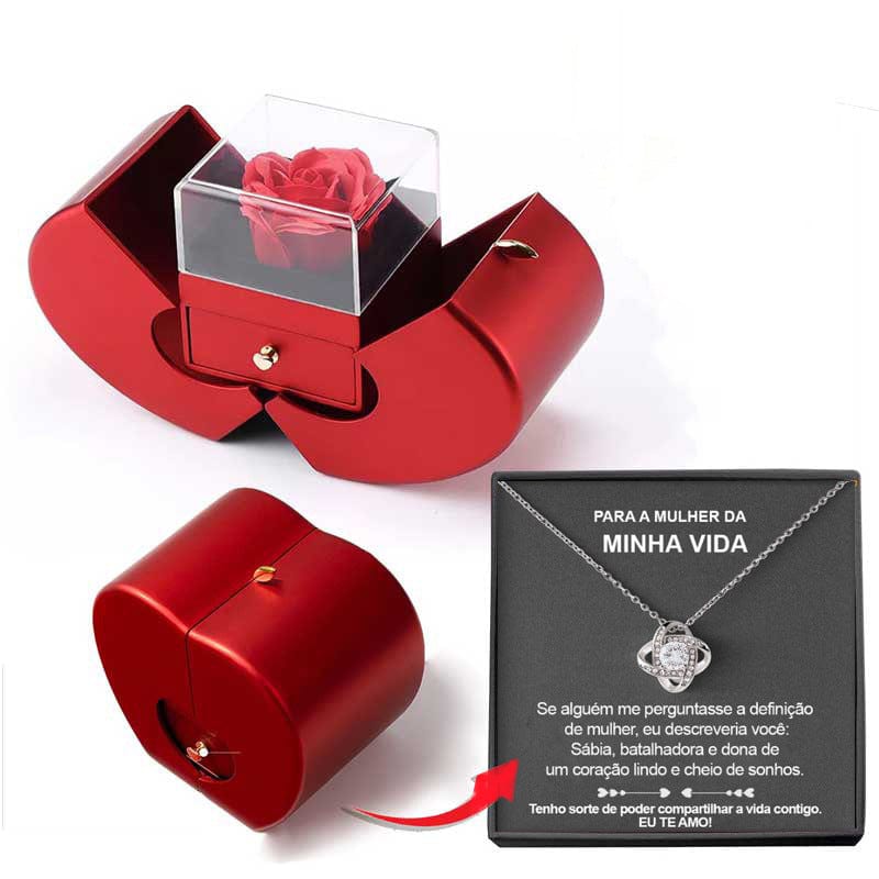 Essentialshouses Jewelry Red Apple Eternal Rose Jewelry Box with Necklace