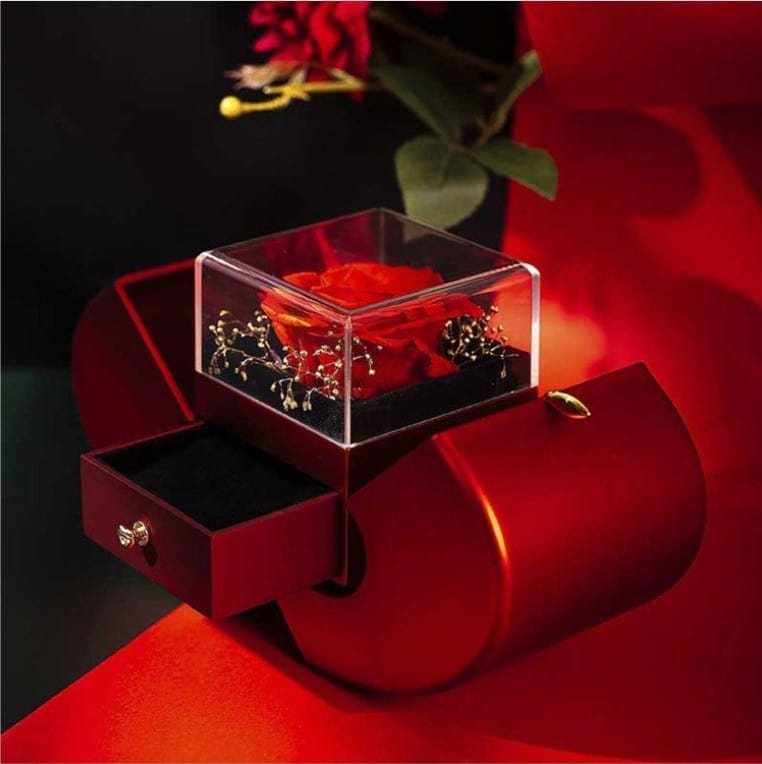 Essentialshouses Jewelry Red Apple Eternal Rose Jewelry Box with Necklace