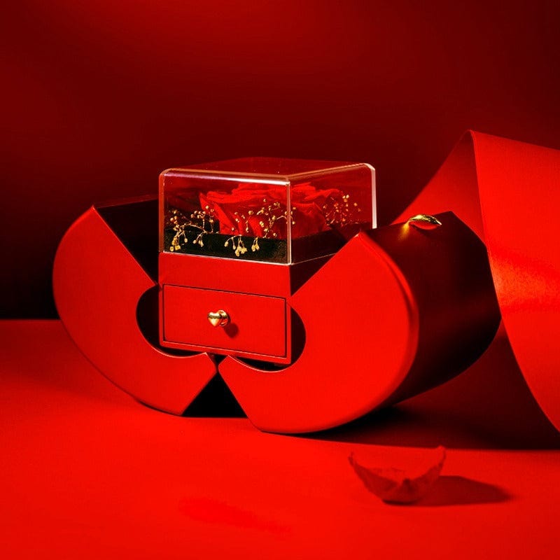 Essentialshouses Jewelry Red Apple Eternal Rose Jewelry Box with Necklace