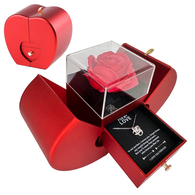 Essentialshouses Jewelry Red Apple Eternal Rose Jewelry Box with Necklace