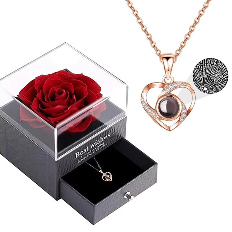 Essentialshouses Jewelry Rose Gold Necklace Gift Box Languages I Love You Necklace Love 520 Projection Pendant Clavicle Chain