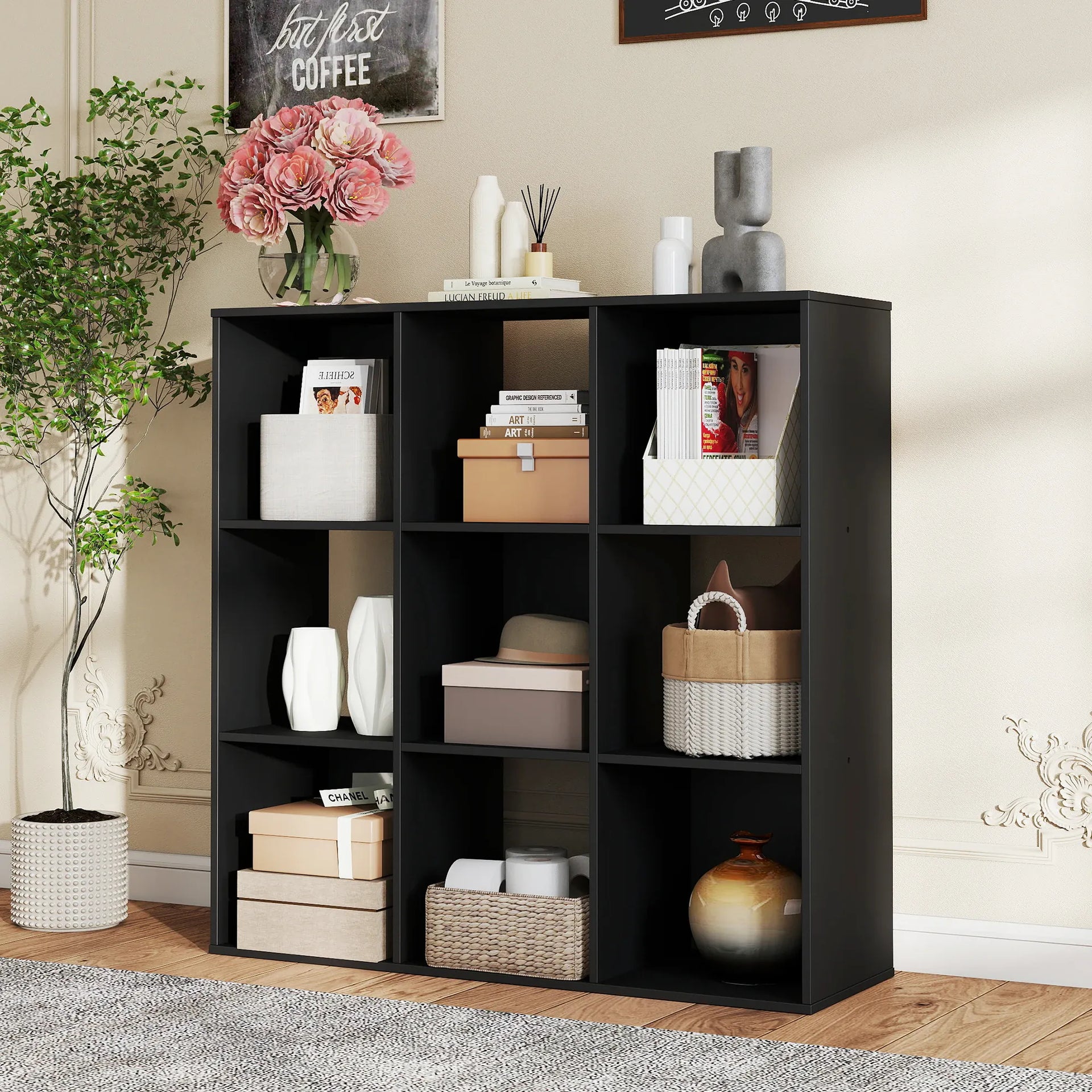 Essentialshouses JHK 9 Cube Storage Organizer Wooden Shelf Bookcase Open Bookshelf for Living Room and Home Office Display Storage Bookcase