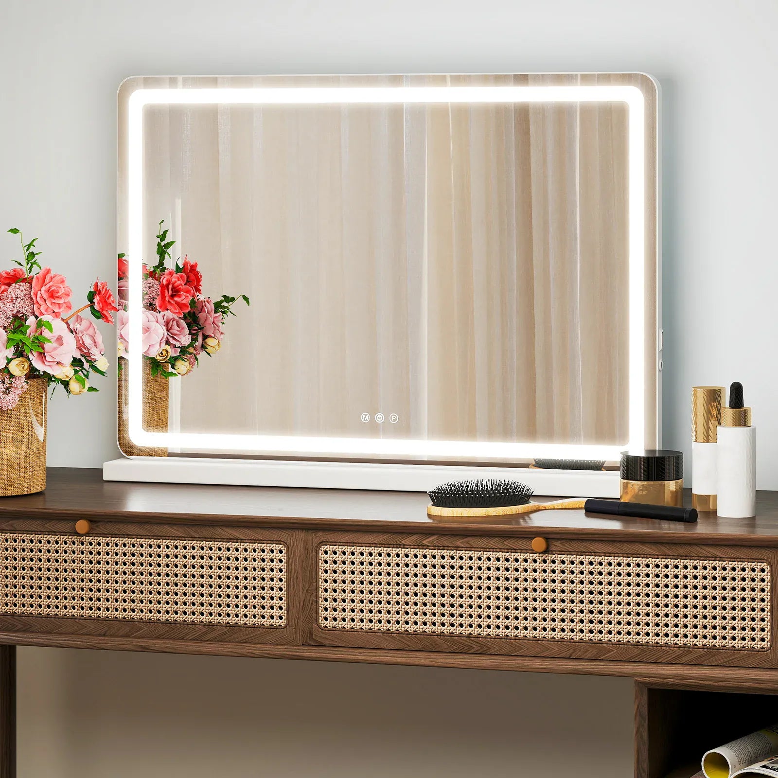 Essentialshouses JHK LED Vanity Mirror with Lights Aluminum Frame Bathroom Mirror Dimmable 3 Color Modes Makeup Mirror Memory Function Bedroom