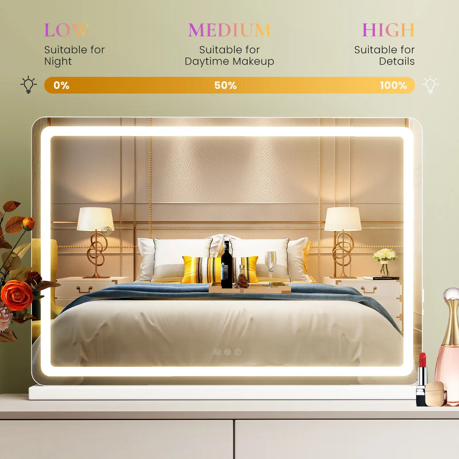 Essentialshouses JHK LED Vanity Mirror with Lights Aluminum Frame Bathroom Mirror Dimmable 3 Color Modes Makeup Mirror Memory Function Bedroom