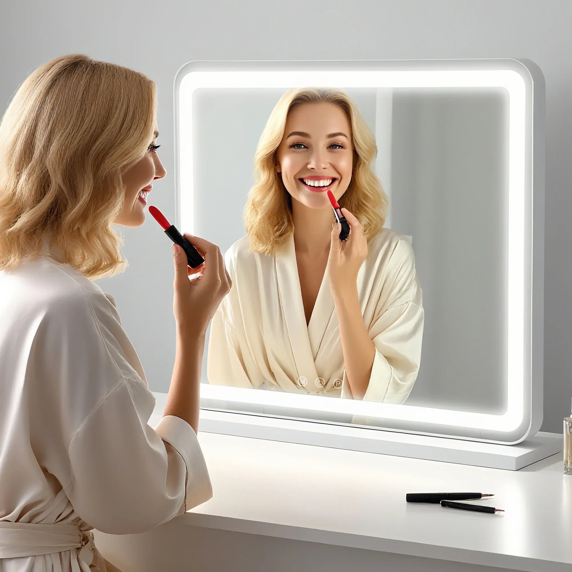 Essentialshouses JHK LED Vanity Mirror with Lights Aluminum Frame Bathroom Mirror Dimmable 3 Color Modes Makeup Mirror Memory Function Bedroom