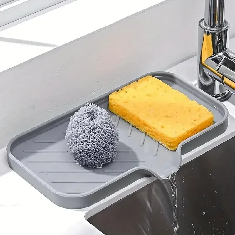 Essentialshouses Kitchen Faucet Splash Pad Silicone Sink Faucet Splash Guard Mat Sponge Drain Rack Countertop Soap Tray For Bath Kitchen Gadgets