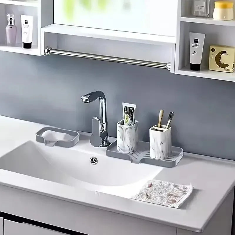 Essentialshouses Kitchen Faucet Splash Pad Silicone Sink Faucet Splash Guard Mat Sponge Drain Rack Countertop Soap Tray For Bath Kitchen Gadgets