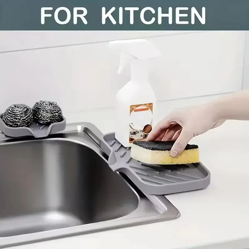 Essentialshouses Kitchen Faucet Splash Pad Silicone Sink Faucet Splash Guard Mat Sponge Drain Rack Countertop Soap Tray For Bath Kitchen Gadgets