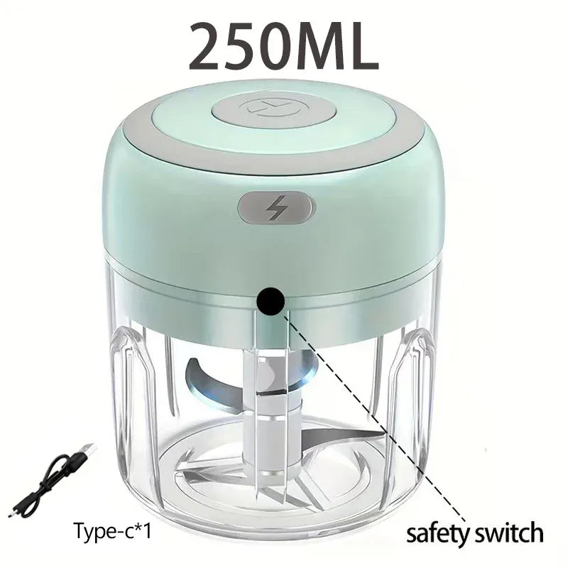 Essentialshouses kitchen Gadgets Green250ml / China Mainland Multifunctional Electric Garlic Chopper 100/250mL Portable Vegetable Grinder Onion Mixer Mashing Machine for Kitchen