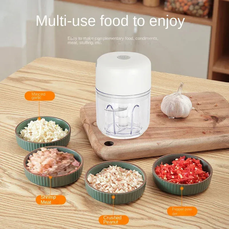 Essentialshouses kitchen Gadgets Multifunctional Electric Garlic Chopper 100/250mL Portable Vegetable Grinder Onion Mixer Mashing Machine for Kitchen