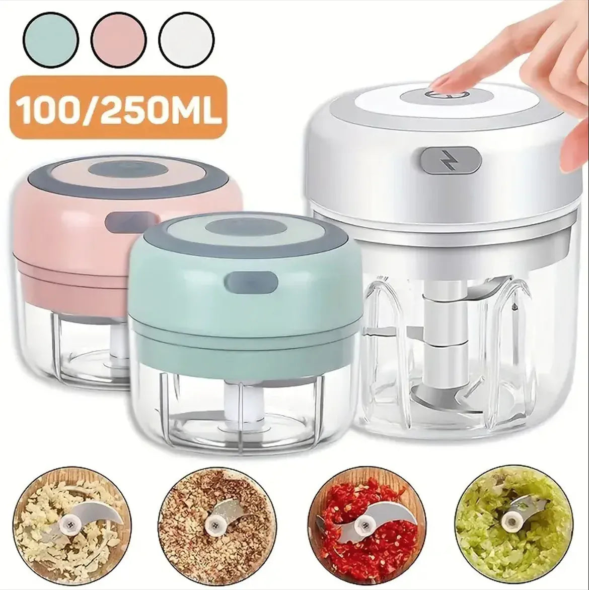 Essentialshouses kitchen Gadgets Multifunctional Electric Garlic Chopper 100/250mL Portable Vegetable Grinder Onion Mixer Mashing Machine for Kitchen