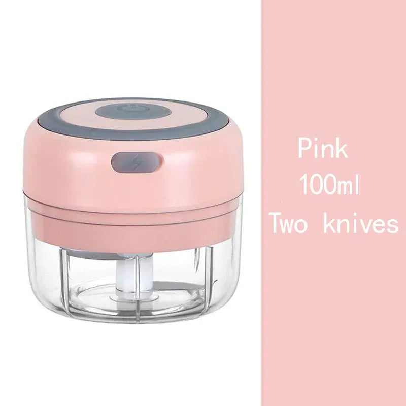 Essentialshouses kitchen Gadgets Pink100ml / China Mainland Multifunctional Electric Garlic Chopper 100/250mL Portable Vegetable Grinder Onion Mixer Mashing Machine for Kitchen