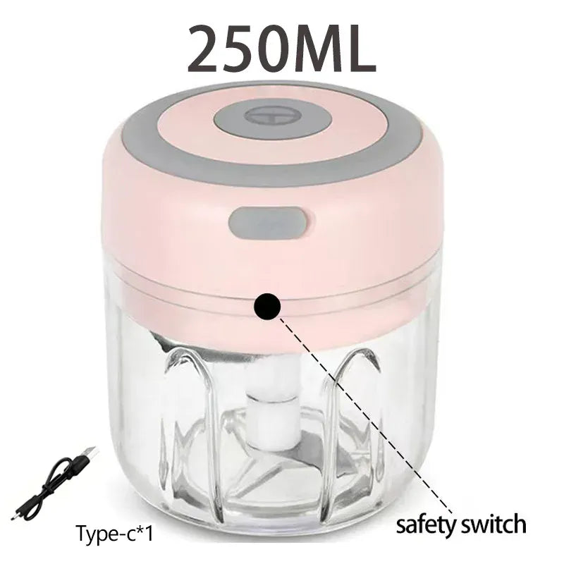 Essentialshouses kitchen Gadgets Pink250ml / China Mainland Multifunctional Electric Garlic Chopper 100/250mL Portable Vegetable Grinder Onion Mixer Mashing Machine for Kitchen