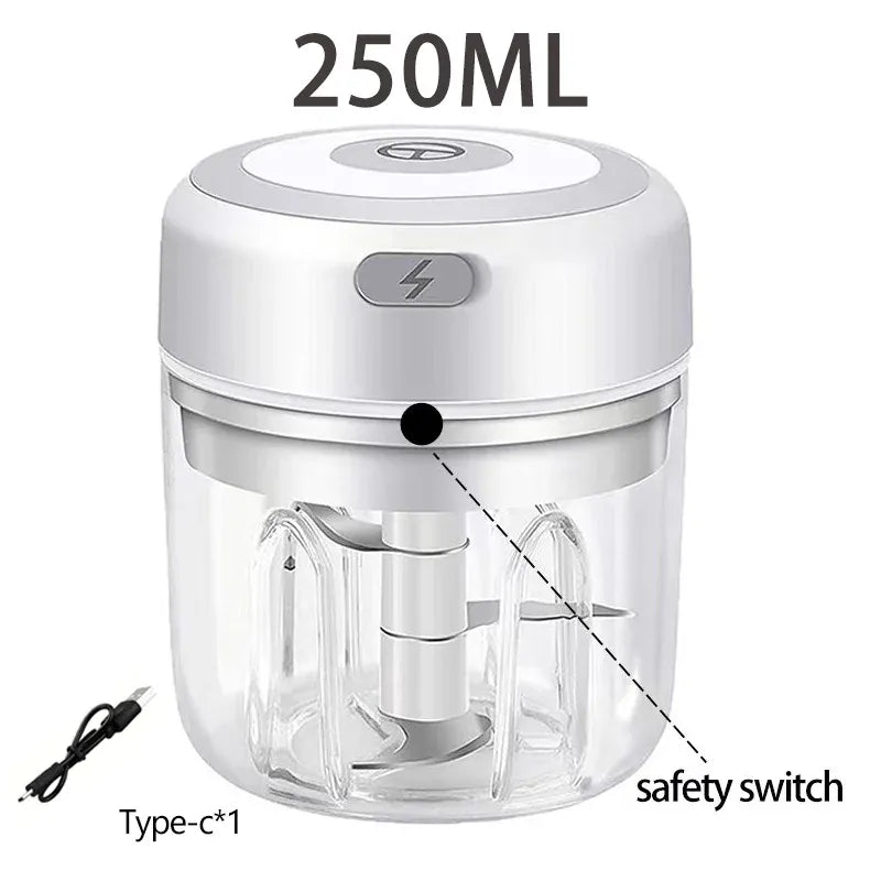Essentialshouses kitchen Gadgets White250ml / China Mainland Multifunctional Electric Garlic Chopper 100/250mL Portable Vegetable Grinder Onion Mixer Mashing Machine for Kitchen