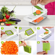 Essentialshouses Kitchen Tools & Gadgets Green White 1Set 12 In 1 Vegetable Chopper With Container Kitchen Food Slicer Dicer Grater Peeler Egg Separator Hand Protector For Onion Salad Potato