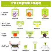 Essentialshouses Kitchen Tools & Gadgets Green White 1Set 12 In 1 Vegetable Chopper With Container Kitchen Food Slicer Dicer Grater Peeler Egg Separator Hand Protector For Onion Salad Potato