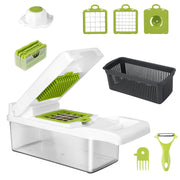 Essentialshouses Kitchen Tools & Gadgets Green White 1Set 12 In 1 Vegetable Chopper With Container Kitchen Food Slicer Dicer Grater Peeler Egg Separator Hand Protector For Onion Salad Potato