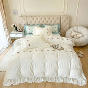 Essentialshouses Lace Ruffles Flowers Bedding Set