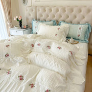Essentialshouses Lace Ruffles Flowers Bedding Set