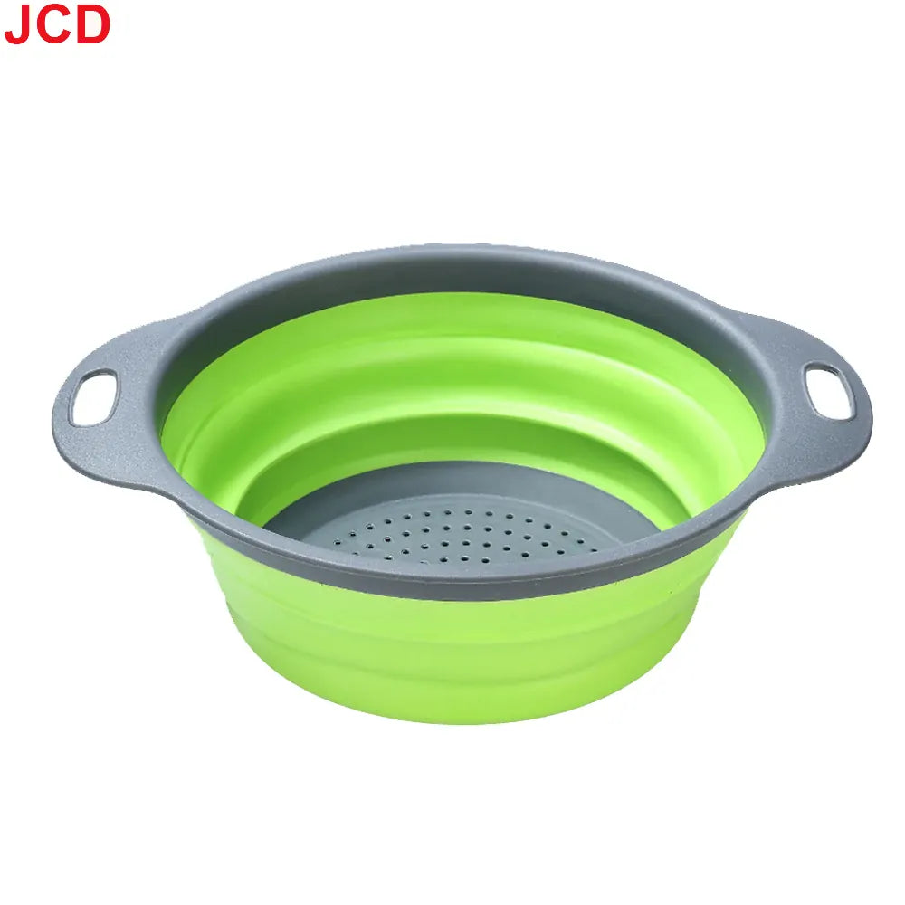 Essentialshouses Large green JCD 1pcs Fruit Vegetable Washing Basket Foldable Strainer Silicone Colander Dish Collapsible Drainer Filter Kitchen Storage Tool