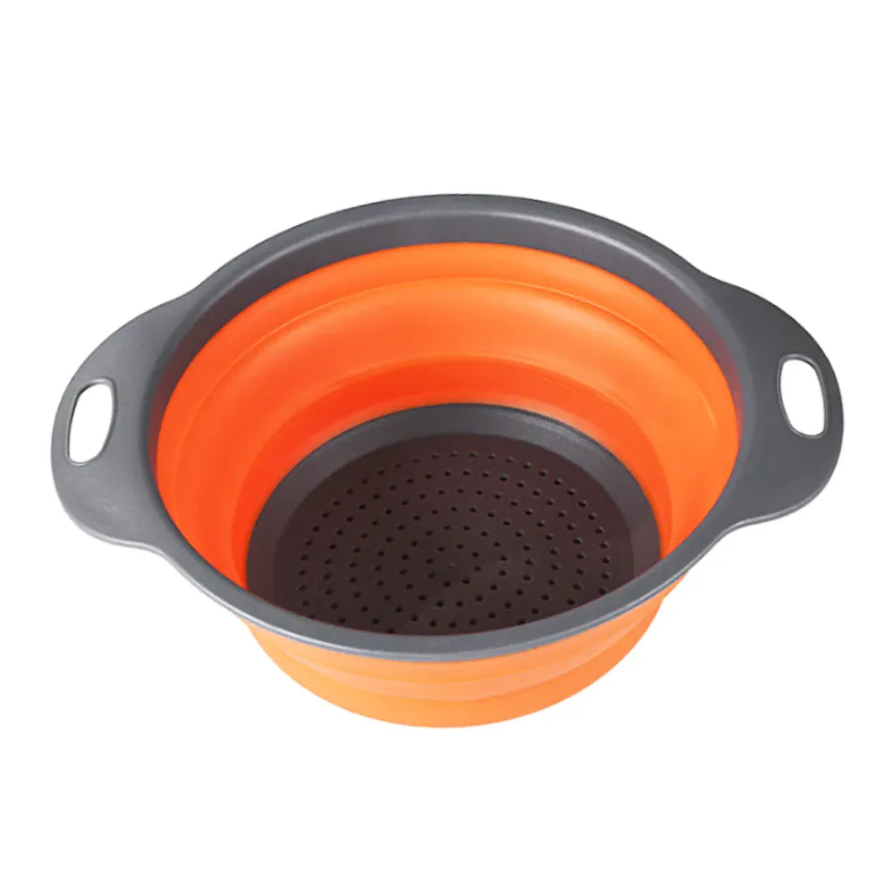 Essentialshouses Large Orange 1 JCD 1pcs Fruit Vegetable Washing Basket Foldable Strainer Silicone Colander Dish Collapsible Drainer Filter Kitchen Storage Tool