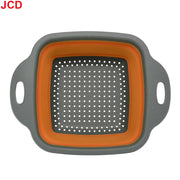 Essentialshouses Large Orange JCD 1pcs Fruit Vegetable Washing Basket Foldable Strainer Silicone Colander Dish Collapsible Drainer Filter Kitchen Storage Tool