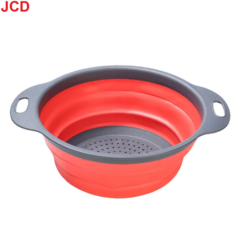 Essentialshouses Large Red 1 JCD 1pcs Fruit Vegetable Washing Basket Foldable Strainer Silicone Colander Dish Collapsible Drainer Filter Kitchen Storage Tool